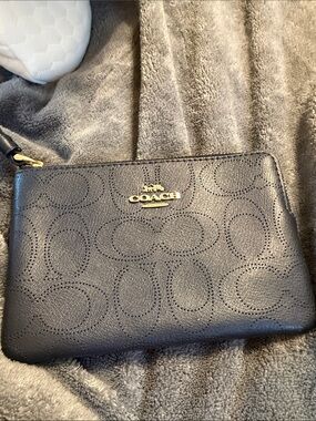 COACH Black Perforated Signature Leather Wristlet Pouch